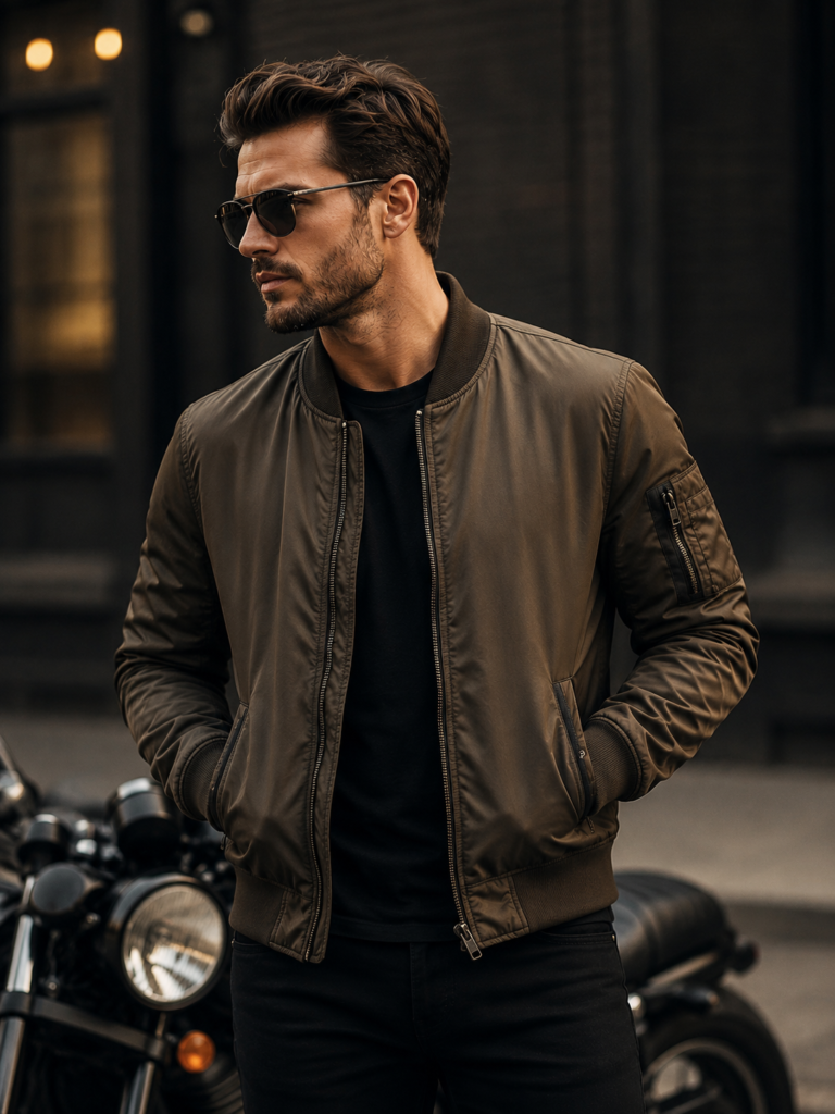 Stylish Black Leather Bomber Jacket