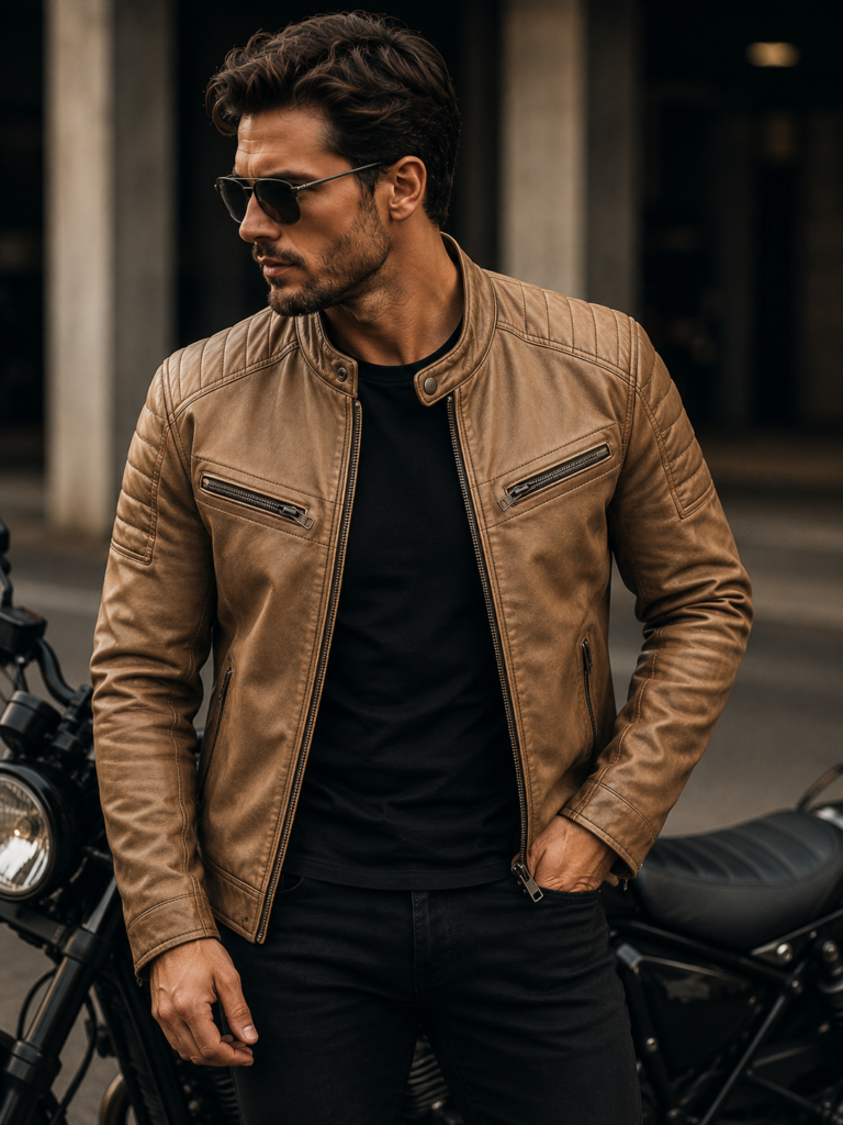 Slim Fit Leather Racer Jacket