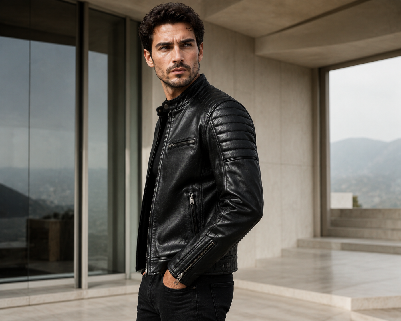 VELMONT Leather Men's Genuine Leather Jacket Side View