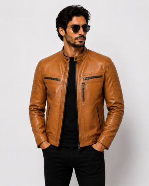 Men's Genuine Leather Classic Jacket Front View - VELMONT Leather