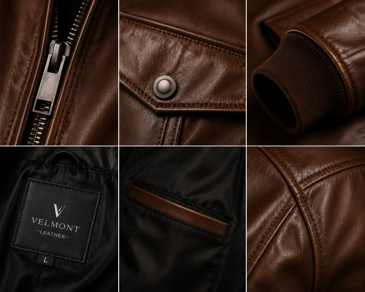 Velmont Signature Genuine Leather Bomber Jacket - Image 6