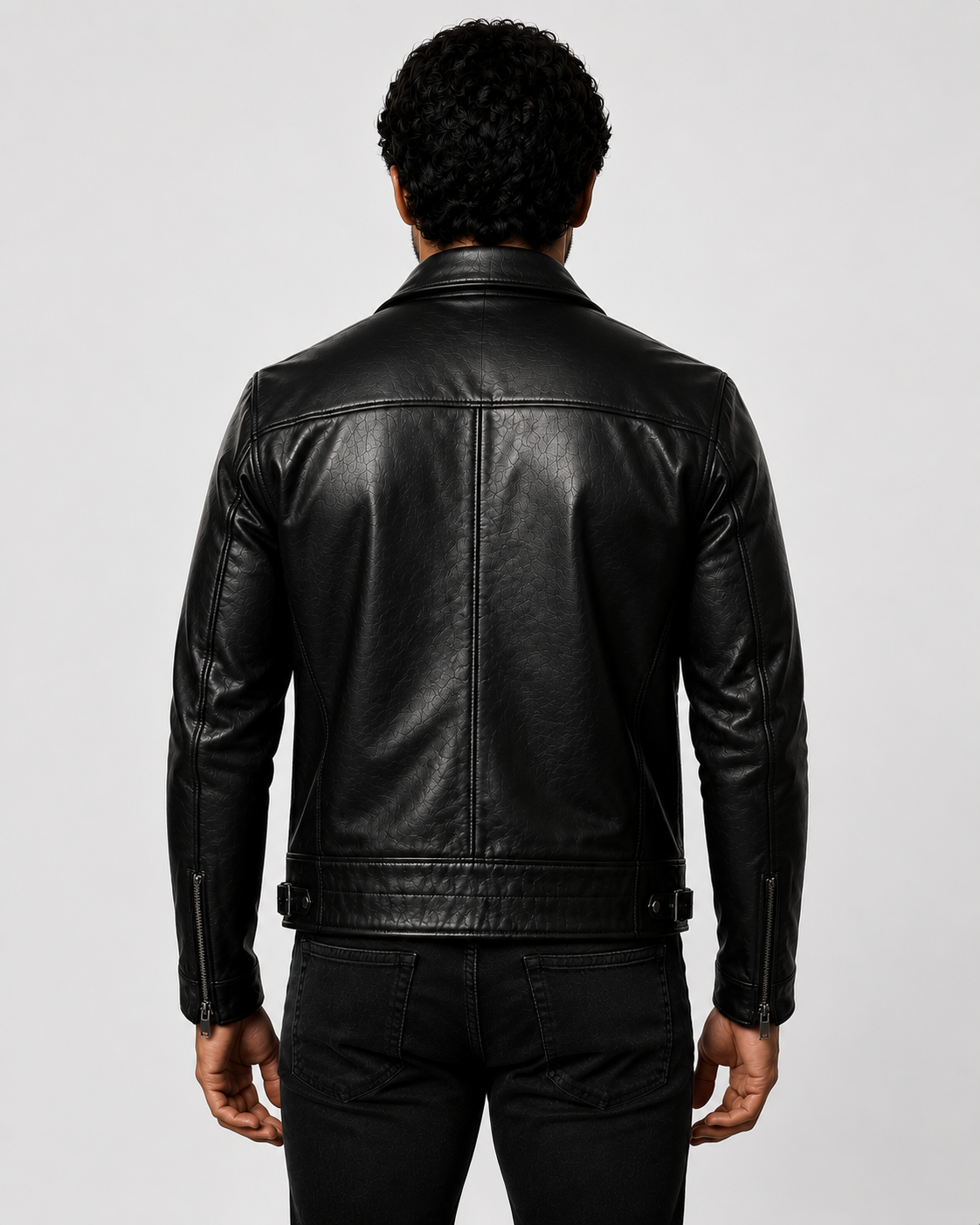 Genuine Leather Biker Jacket back view by VELMONT Leather