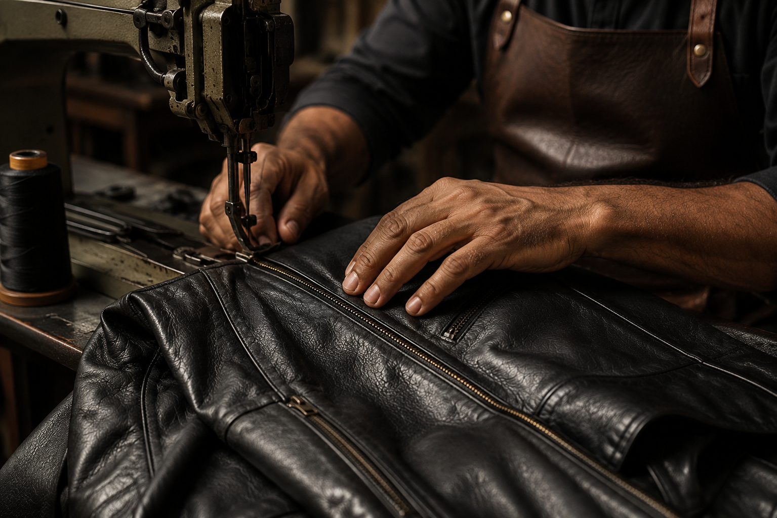 Skilled artisan crafting a premium Velmont leather jacket in Sialkot